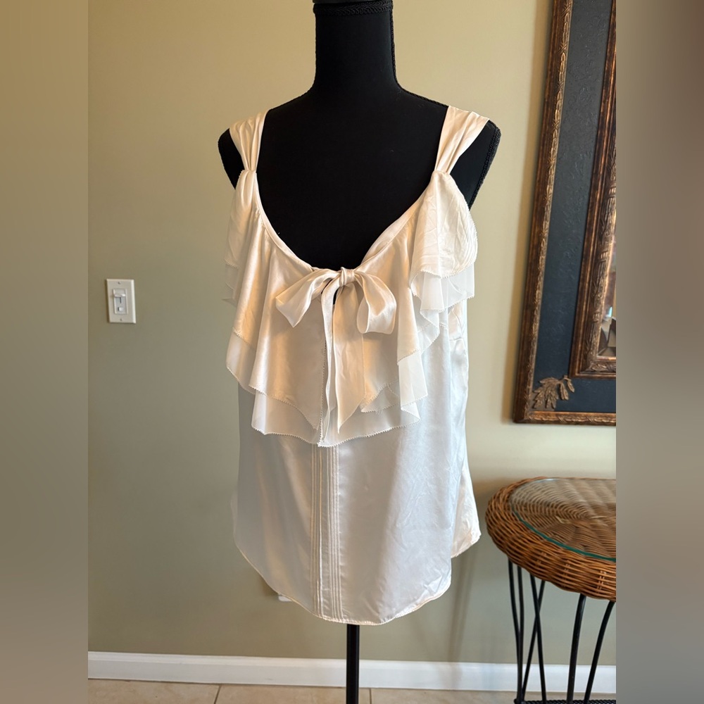 White House Black Market Cream Ruffled Tie Front Camisole